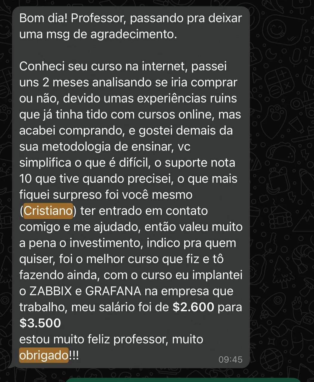 Depoimento real de aluno